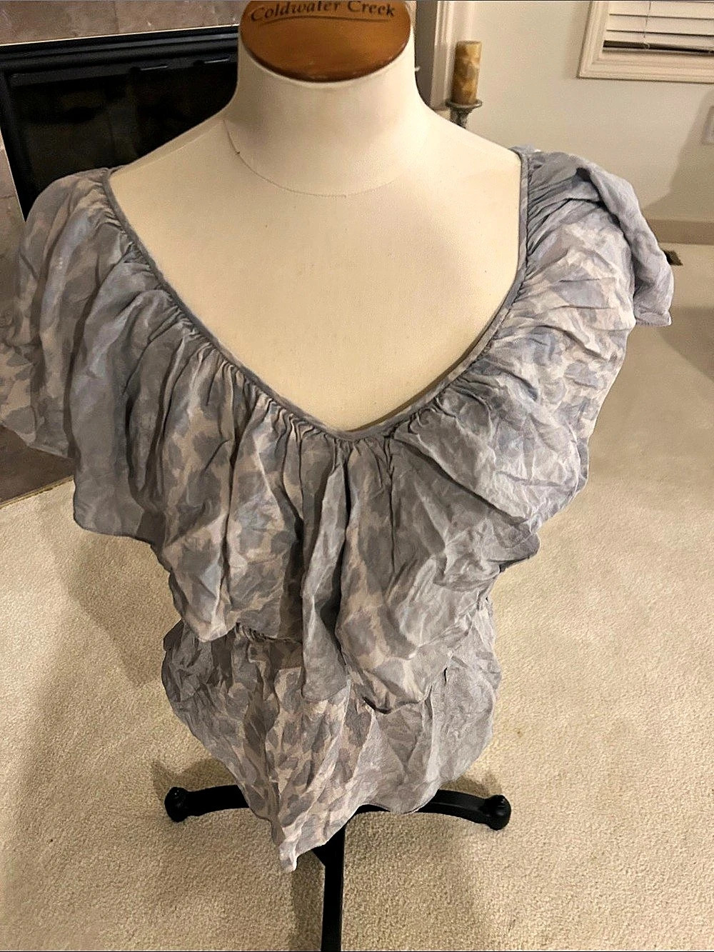 Rebecca Taylor Abstract Puff Sleeve Blouse in Gray Like New